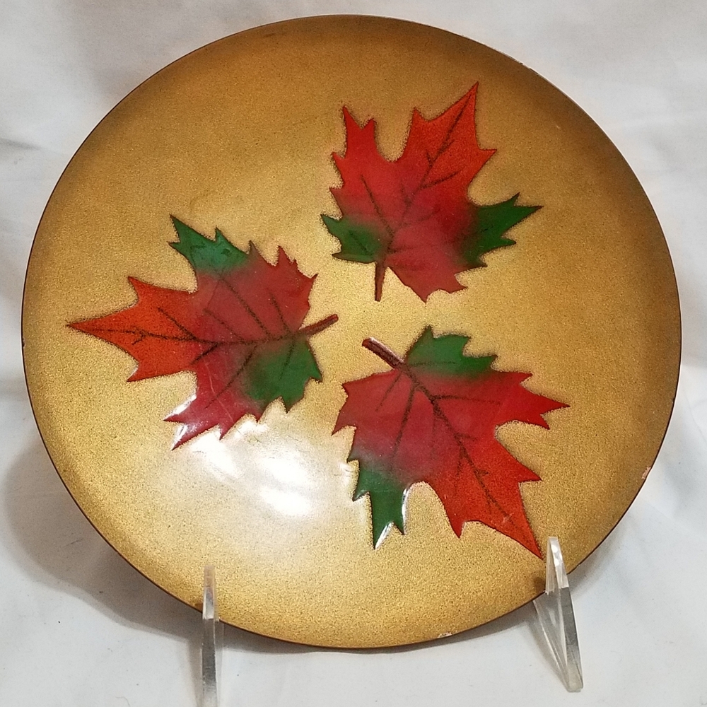 A Gagmon Signed Enamel on Copper Plate Fall Leaves